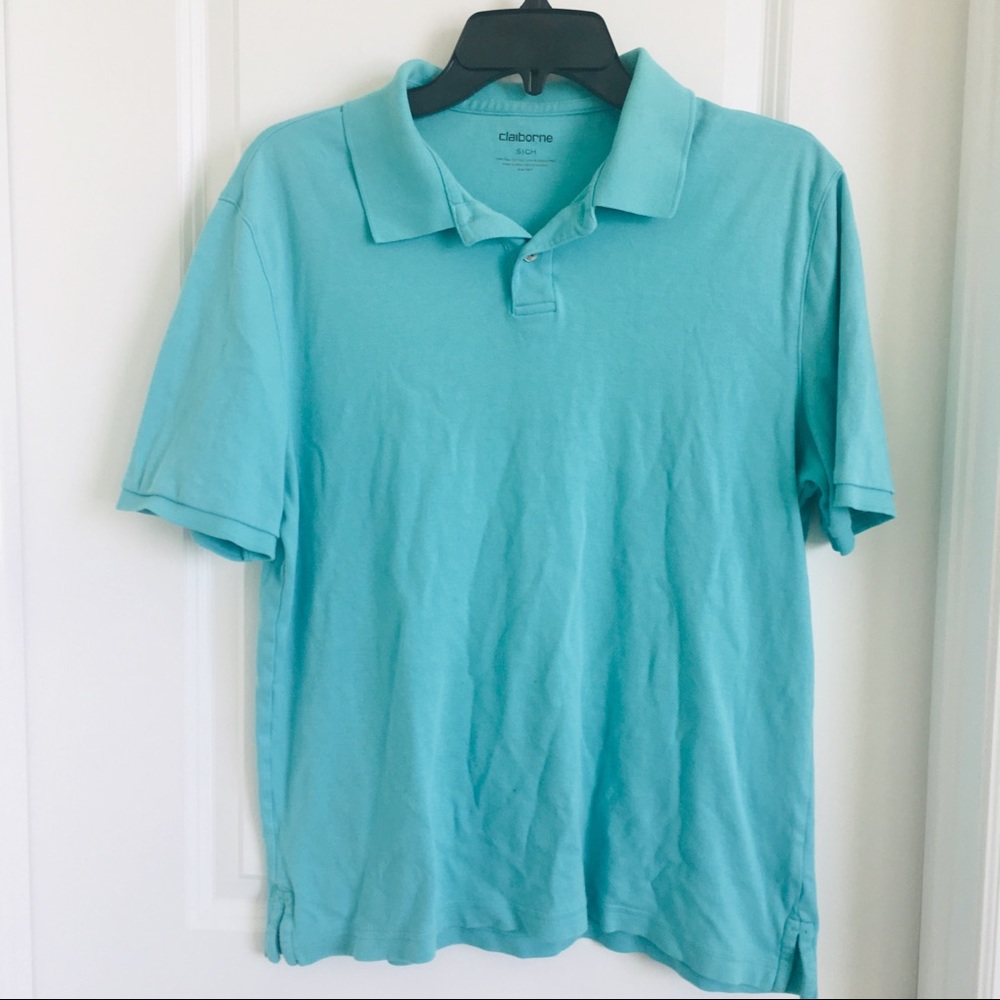 Claiborne men’s short sleeve ocean blue color polo Tshirt size small